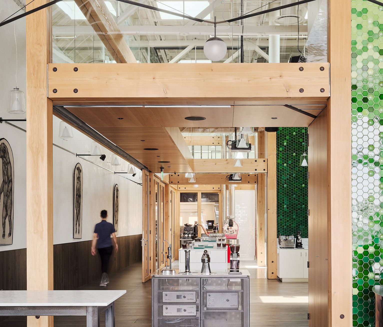 A view through The Crown from the Tasting Room through the Brew and Roast Labs.
