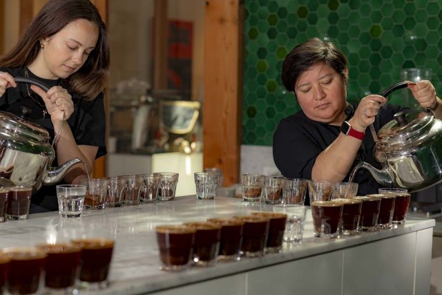 Isabella and Doris cupping coffees