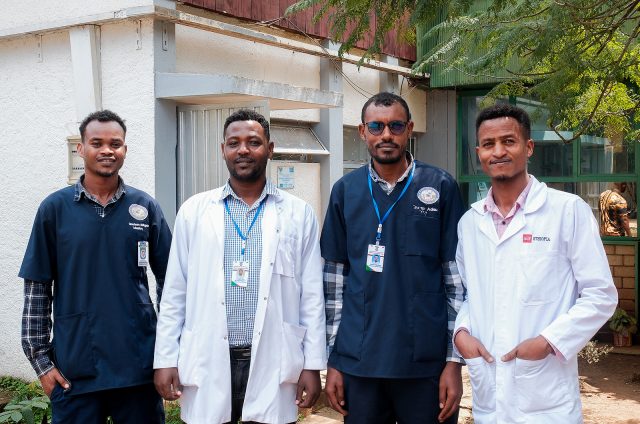 Clinician team completing testing kits at hospital in Hawassa