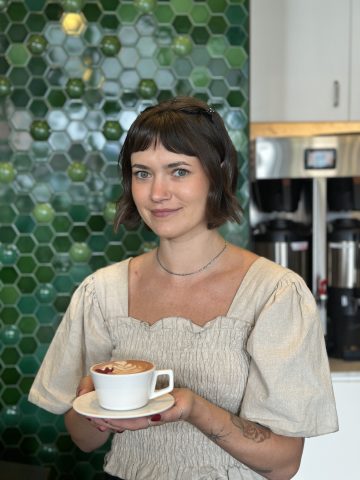 Katie Briggs with her drink Red Velvet Underground